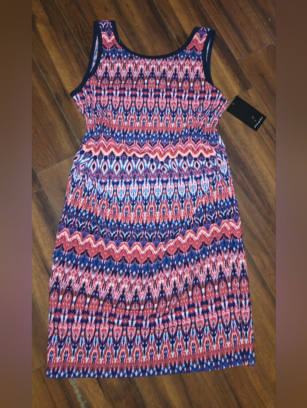 NWT Anticipation Maternity Women's Sleeveless Coral & Navy Patterned Dress